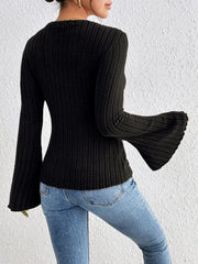 Round Neck Flare Sleeve T-Shirt - Trendsi
