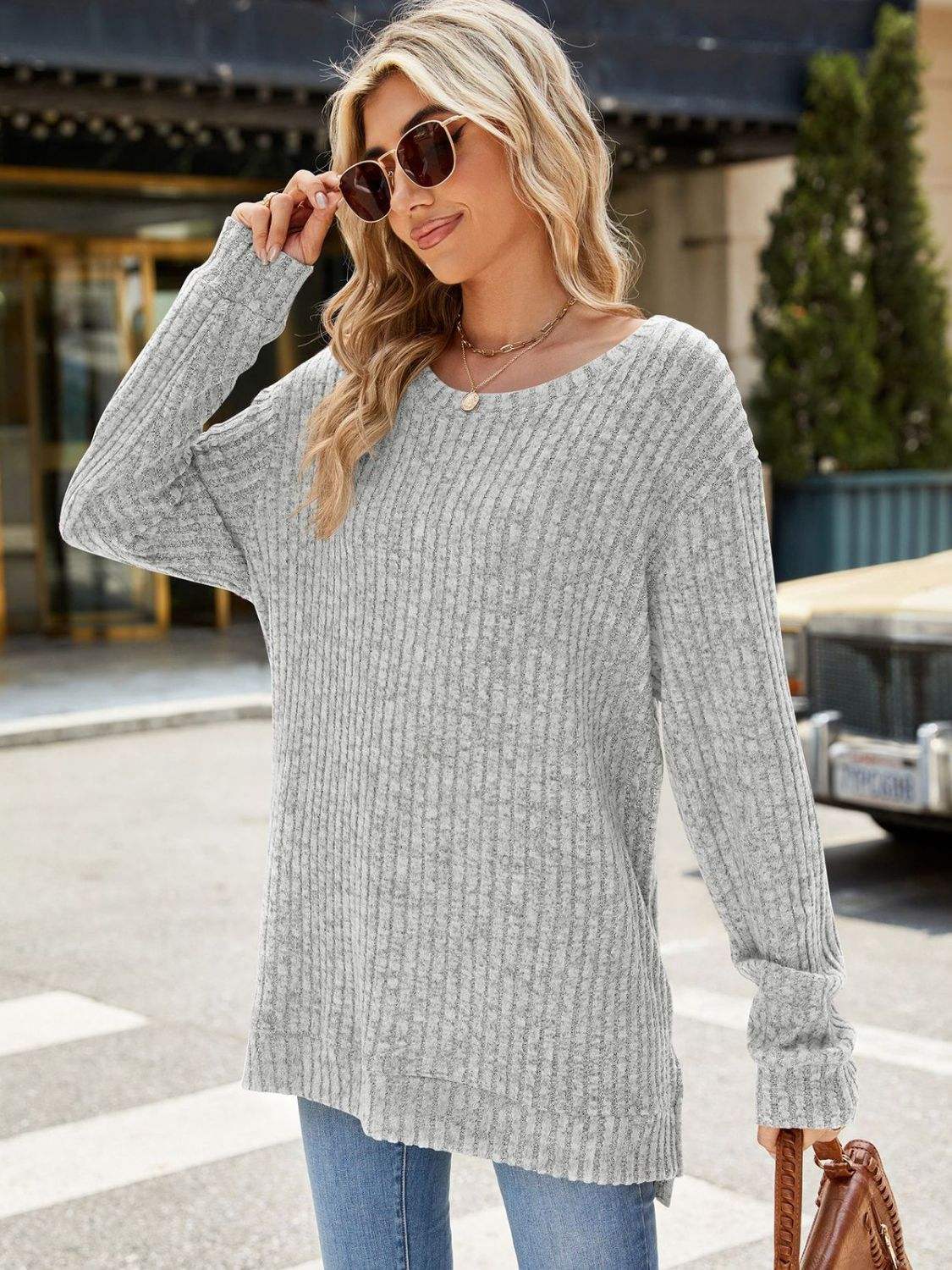 Round Neck Long Sleeve T-Shirt - Trendsi - Flyclothing LLC