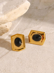 18K Gold-Plated Stainless Steel Agate Earrings - Trendsi