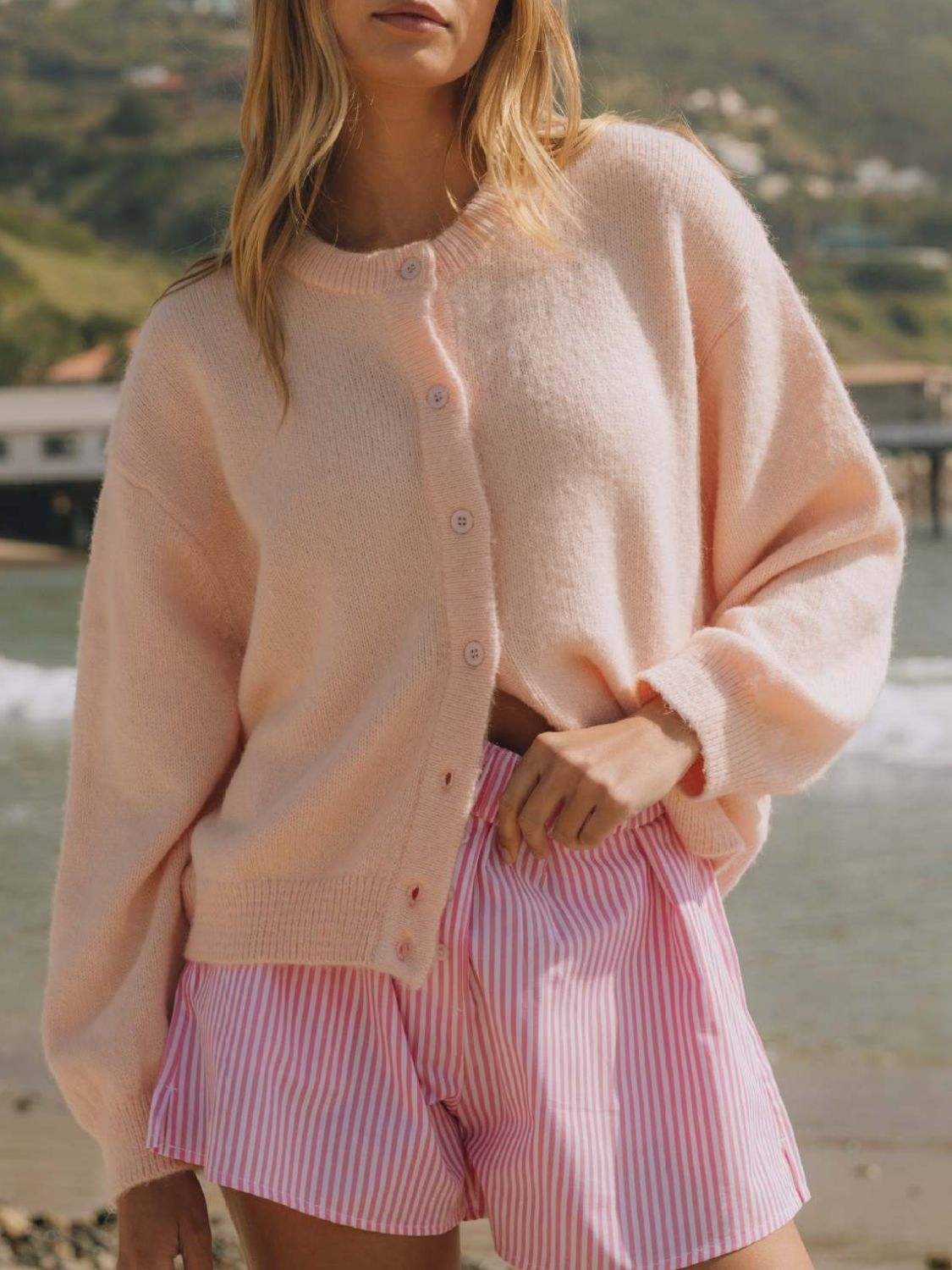 Button Down Long Sleeve Cardigan - Trendsi - Flyclothing LLC
