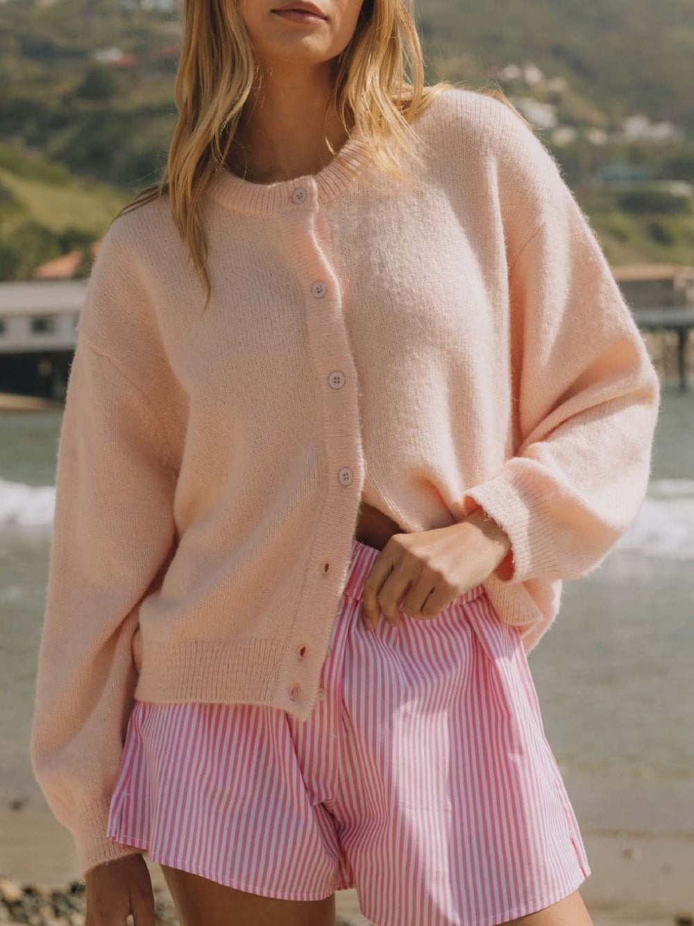 Button Down Long Sleeve Cardigan - Trendsi