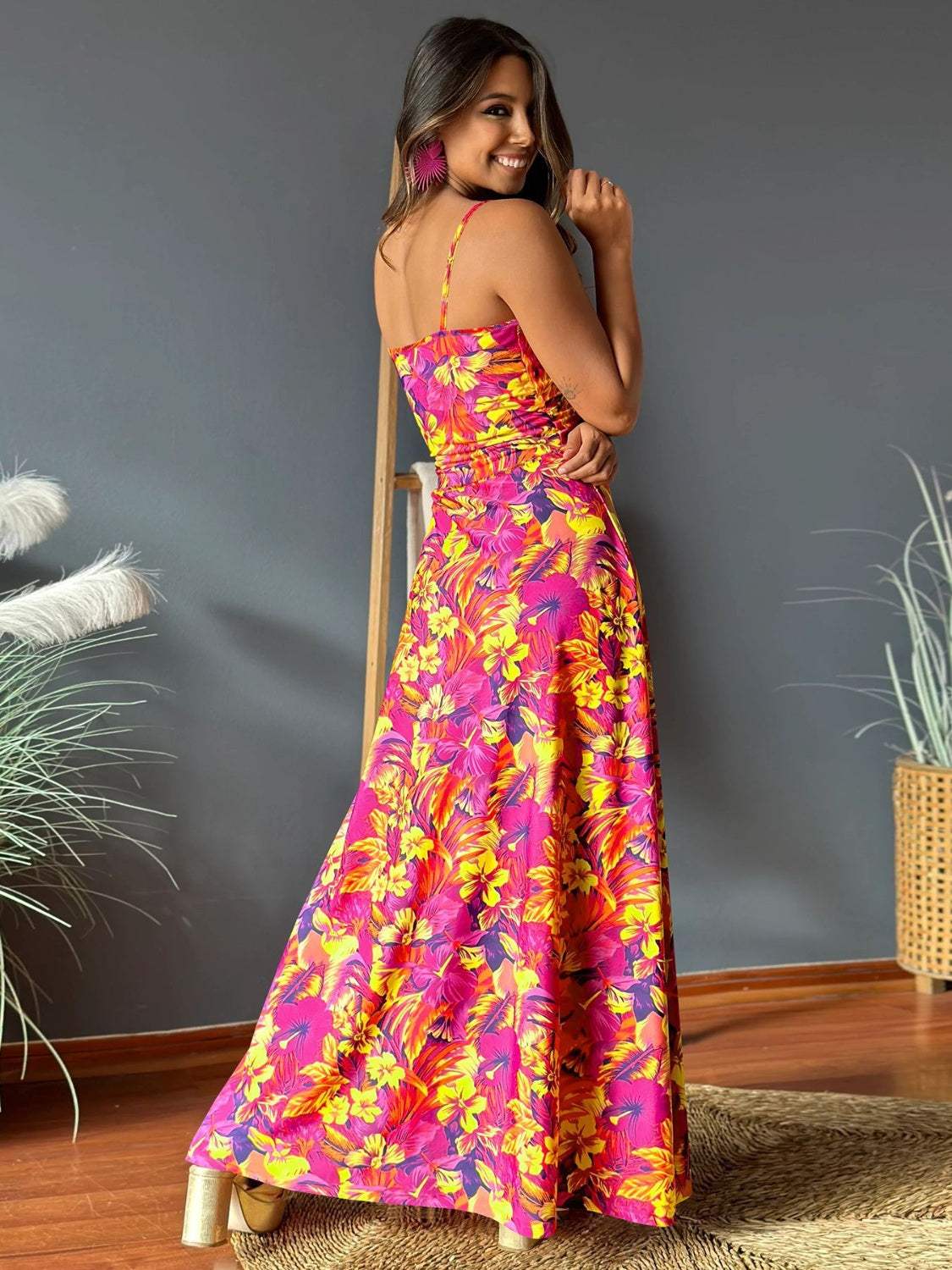 Twisted Printed V-Neck Cami Dress - Trendsi - Flyclothing LLC
