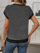 Striped Round Neck Short Sleeve Knit Top - Trendsi - Flyclothing LLC