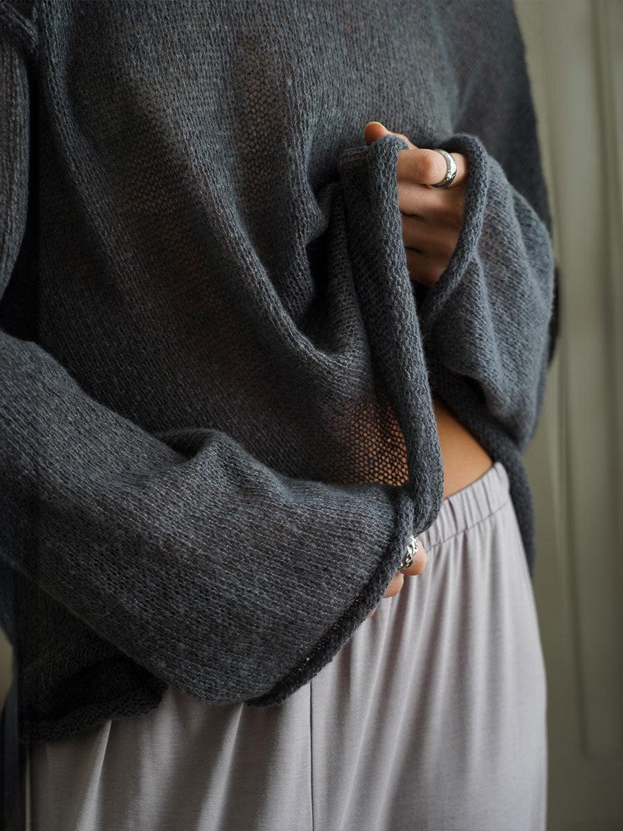 Round Neck Long Sleeve Knit Cover Up - Trendsi