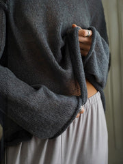 Round Neck Long Sleeve Knit Cover Up - Trendsi