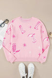 Boots Round Neck Long Sleeve Top - Trendsi - Flyclothing LLC