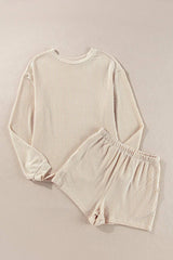 Round Neck Long Sleeve Top and Shorts Set - Trendsi - Flyclothing LLC