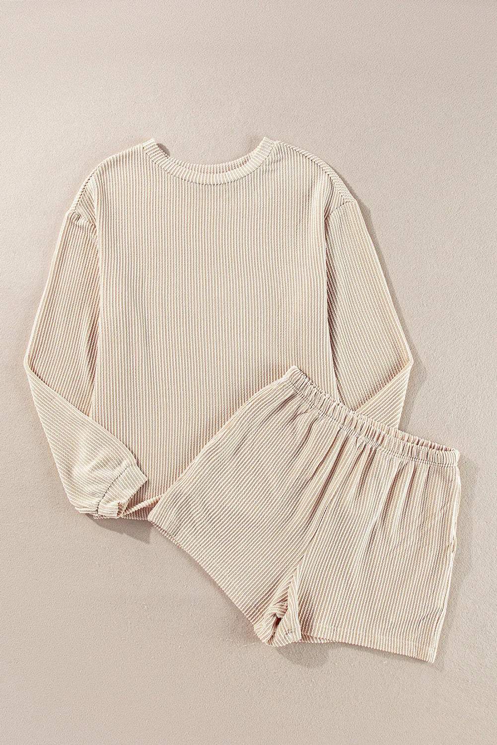 Round Neck Long Sleeve Top and Shorts Set - Trendsi - Flyclothing LLC