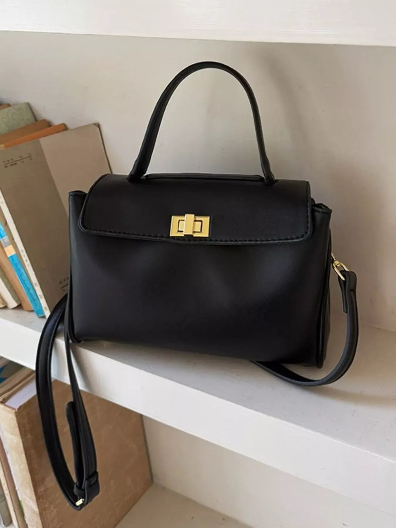 Golden Clasp Leather Crossbody Bag - Trendsi - Flyclothing LLC