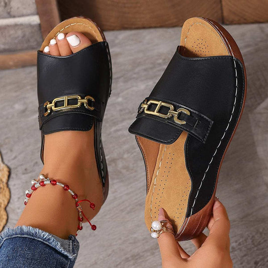 Open Toe Sandals with Metal Chain Decor - Trendsi - Flyclothing LLC