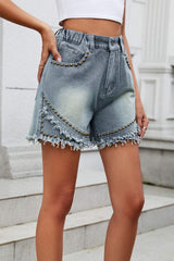 Raw Hem Studded Denim Shorts - Trendsi - Flyclothing LLC