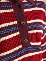 Striped Button Detail Polo Collar Sweater - Trendsi - Flyclothing LLC