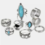 Turquoise Alloy 8-Piece Ring Set - Trendsi - Flyclothing LLC