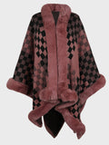 Fuzzy Checkered Long Sleeve Poncho - Trendsi
