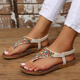 PU Leather Beaded Flat Sandals - Trendsi