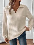 Ribbed Johnny Collar Long Sleeve T-Shirt - Trendsi