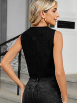V-Neck Button Down Denim Vest - Trendsi - Flyclothing LLC