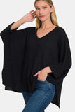 Zenana Full Size Waffle Knit V-Neck Long Sleeve Slit Top - Trendsi - Flyclothing LLC