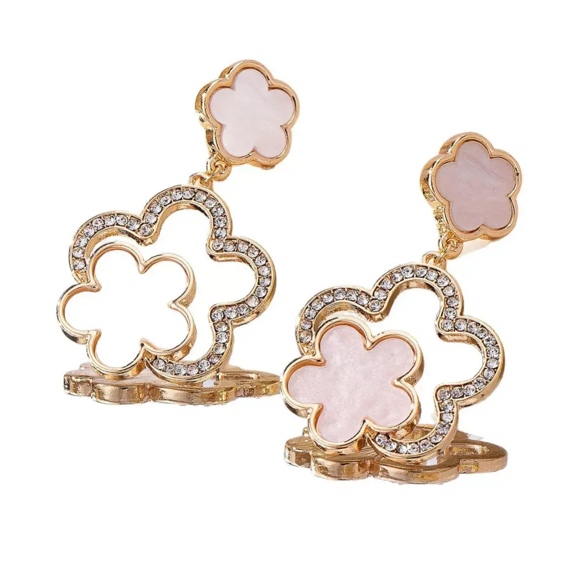 Lucky Clover Dangle Earrings with Rhinestone Accents - Trendsi - Flyclothing LLC