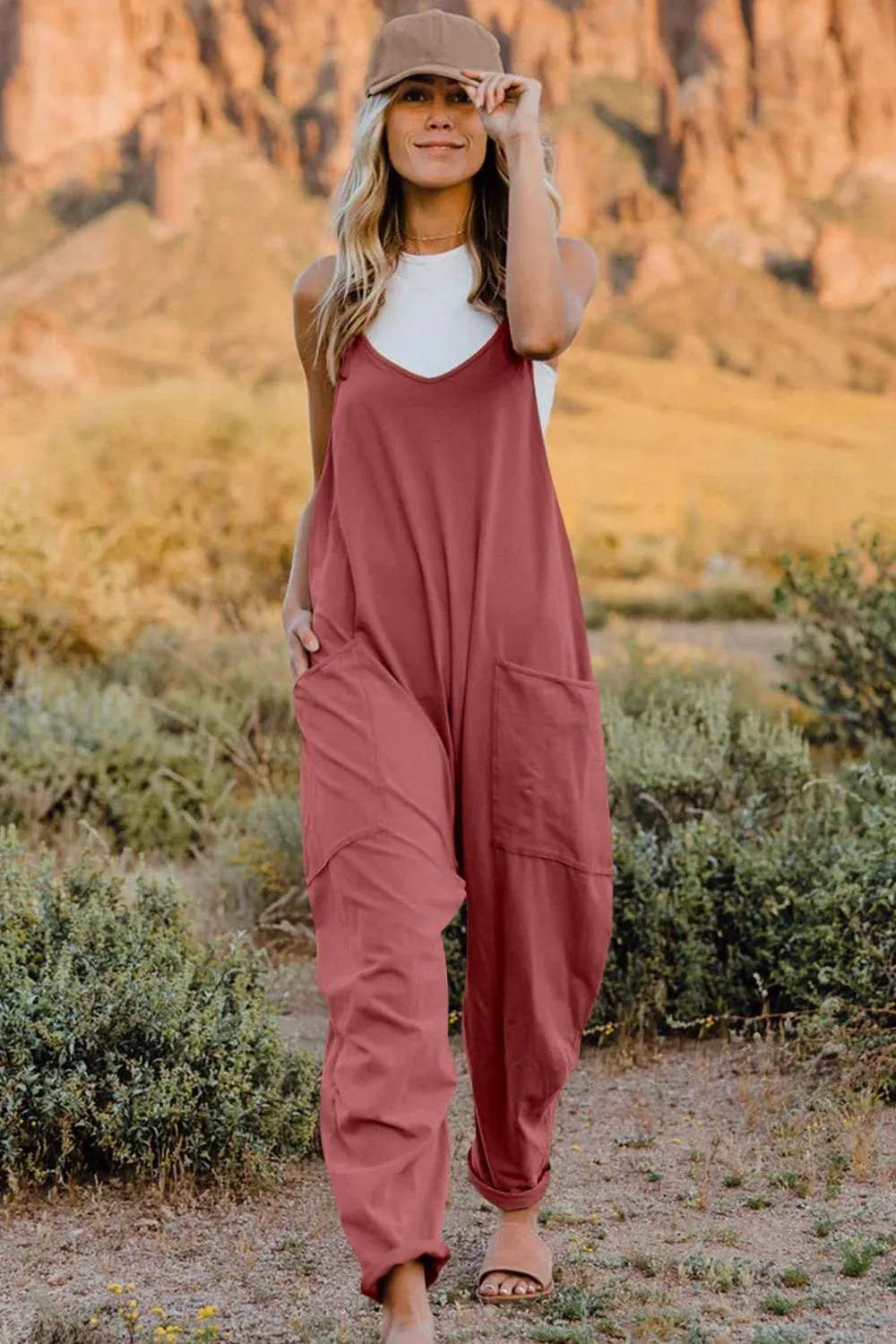 Double Take V-Neck Sleeveless Jumpsuit with Pocket - Trendsi - Flyclothing LLC