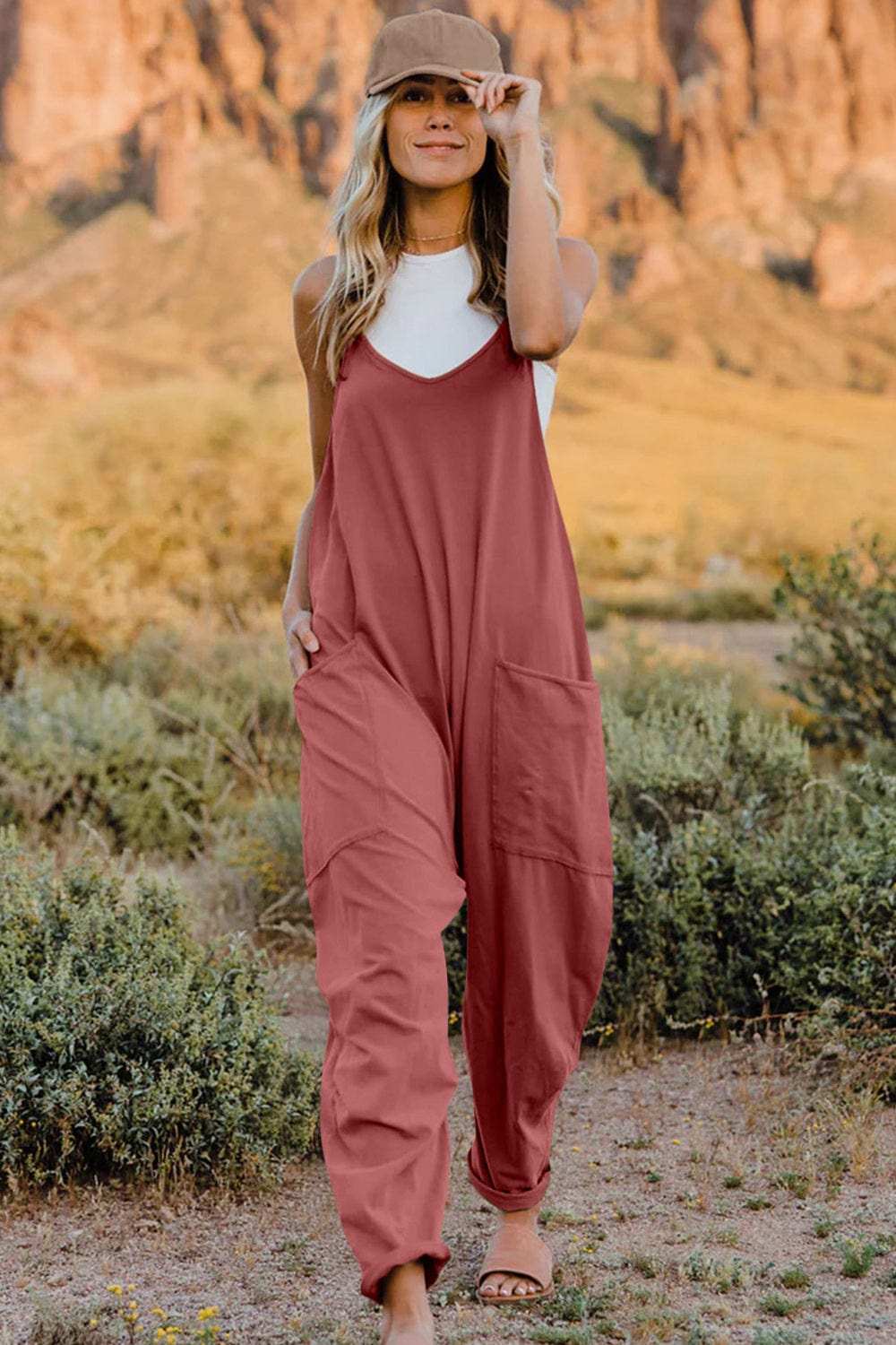 Double Take V-Neck Sleeveless Jumpsuit with Pocket - Trendsi - Flyclothing LLC