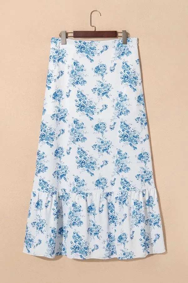 Split Asymmetrical Ruffled Printed Skirt - Trendsi - Flyclothing LLC