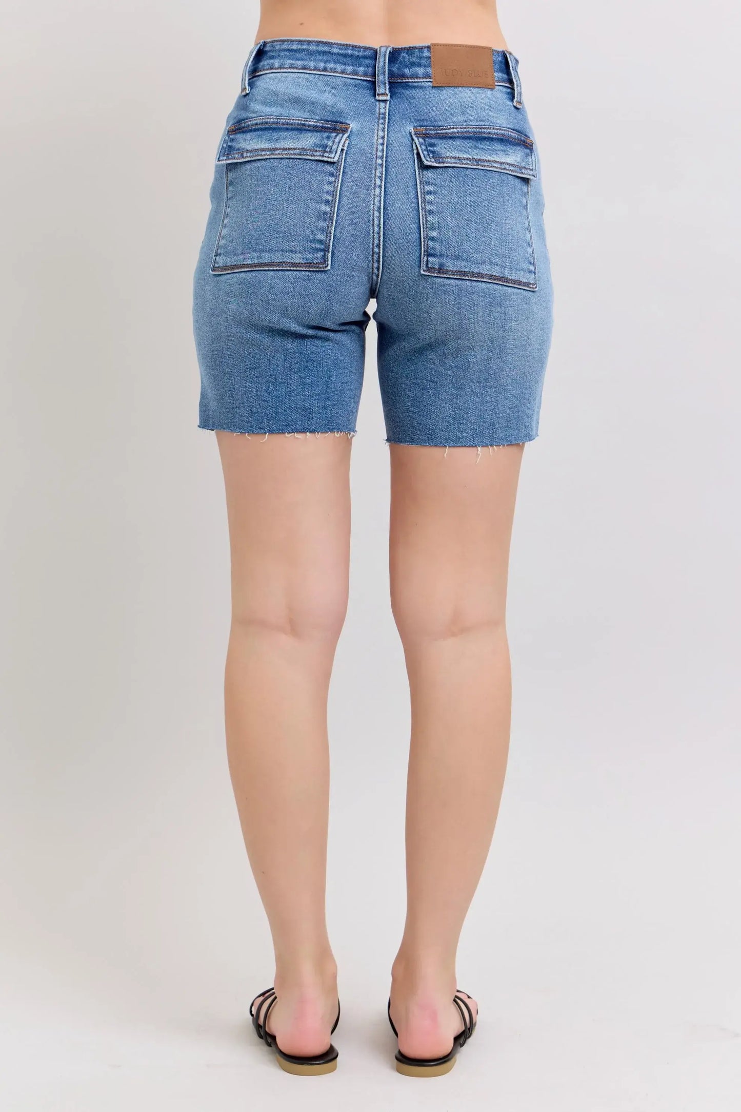 Judy Blue Full Size Mid Rise Bermudas Denim Shorts W/ Back Flap Pockets Plus Size - Trendsi - Flyclothing LLC