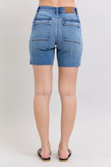 Judy Blue Full Size Mid Rise Bermudas Denim Shorts W/ Back Flap Pockets Plus Size - Trendsi - Flyclothing LLC