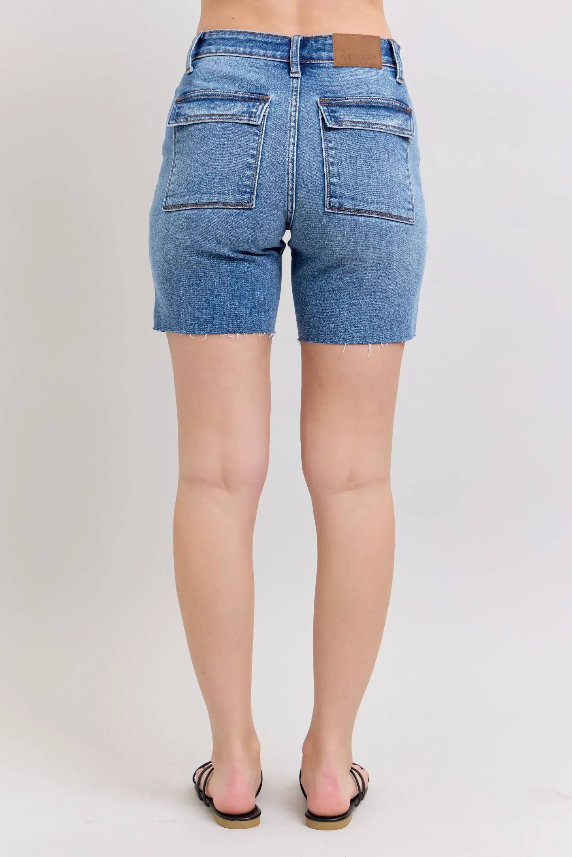 Judy Blue Full Size Mid Rise Bermudas Denim Shorts W/ Back Flap Pockets Plus Size - Trendsi - Flyclothing LLC