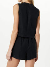 Button Up V-Neck Top and Pocketed Shorts Set - Trendsi - Flyclothing LLC
