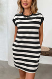 Contrast Striped Round Neck Short Sleeve Mini Dress - Trendsi - Flyclothing LLC