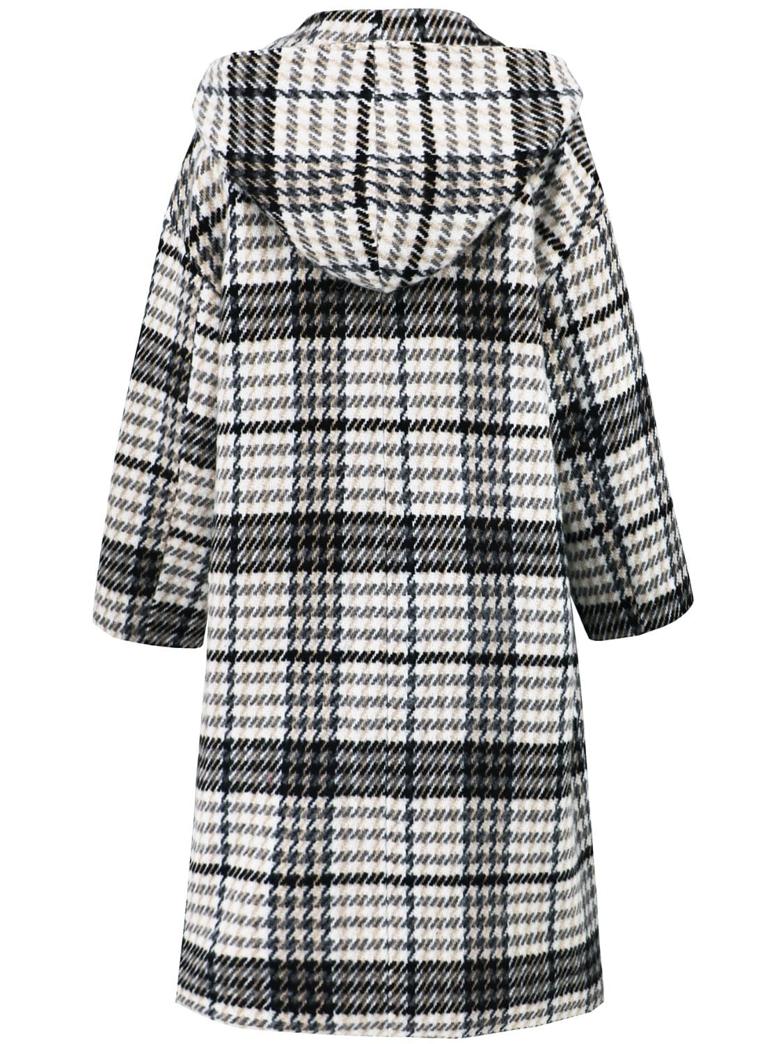 Plaid Double-Breasted Long Sleeve Longline Coat - Trendsi