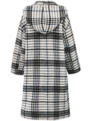 Plaid Double-Breasted Long Sleeve Longline Coat - Trendsi