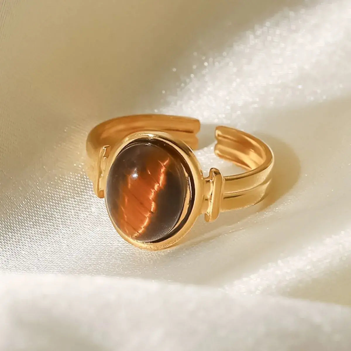 Vintage Natural Stone Gold Plated Adjustable Ring - Trendsi - Flyclothing LLC