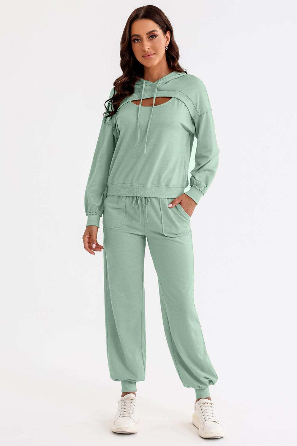 Cutout Drawstring Hoodie and Joggers Active Set - Trendsi - Flyclothing LLC