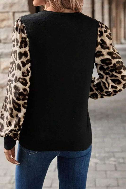Leopard Long Sleeve Blouse - Trendsi - Flyclothing LLC