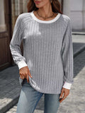 Ribbed Round Neck Raglan Sleeve Knit Top - Trendsi - Flyclothing LLC