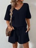V-Neck Half Sleeve Top and Shorts Set - Trendsi - Flyclothing LLC