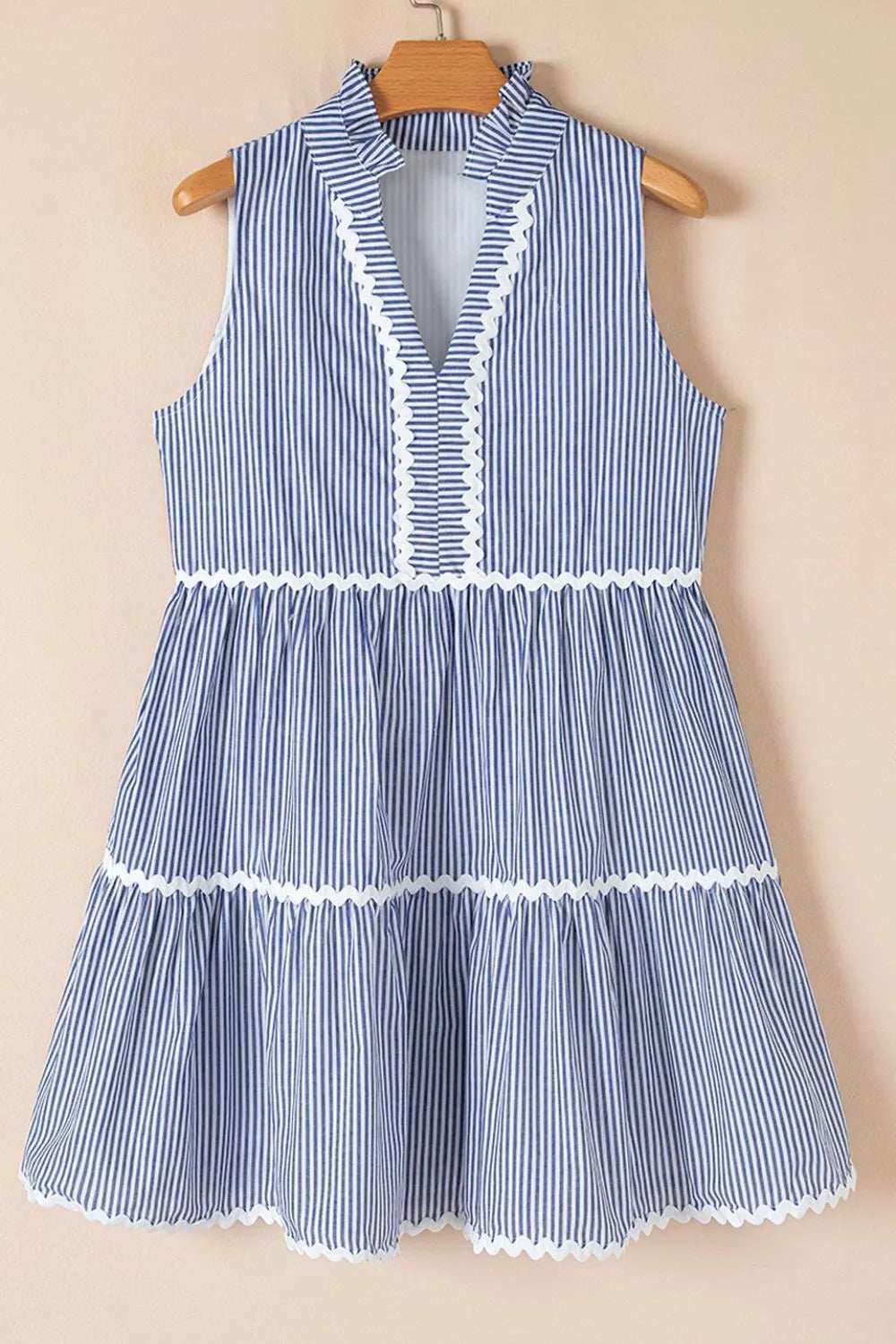 Stripe Sleeveless Notched Ric Rac Mini Dress - Trendsi - Flyclothing LLC