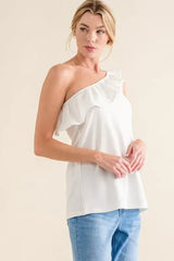 And The Why Ruffle One Shoulder Sleeveless Tank Top - Trendsi - Flyclothing LLC
