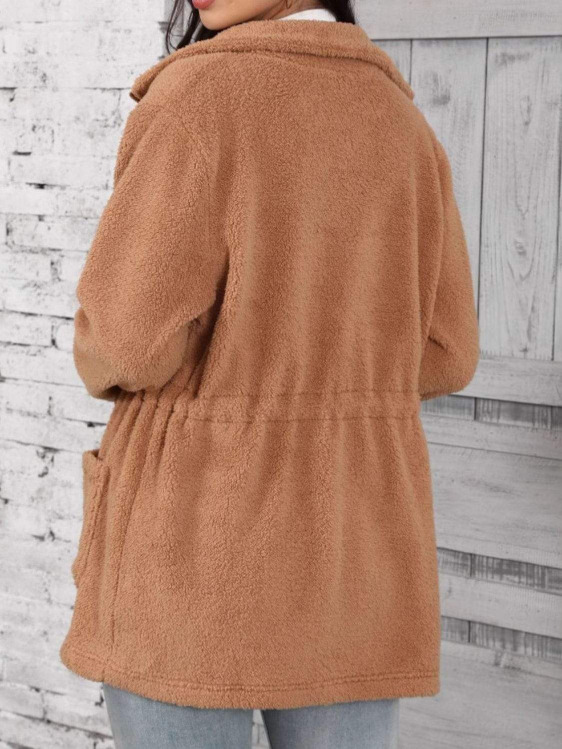 Drawstring Zip Up Long Sleeve Outerwear - Trendsi - Flyclothing LLC