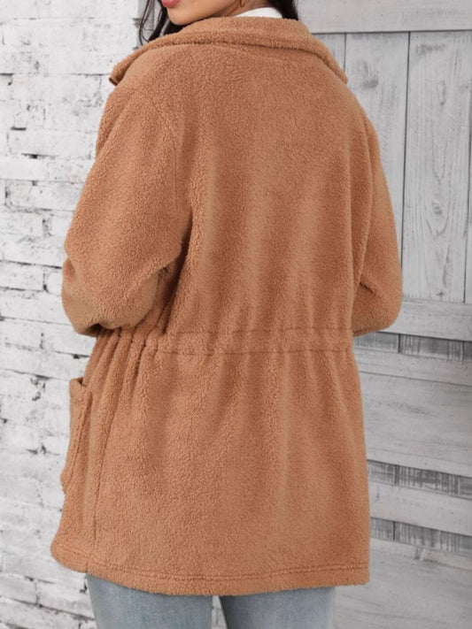 Drawstring Zip Up Long Sleeve Outerwear - Trendsi