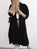 Slit Open Front Roll-Tab Sleeve Trench Coat - Trendsi - Flyclothing LLC