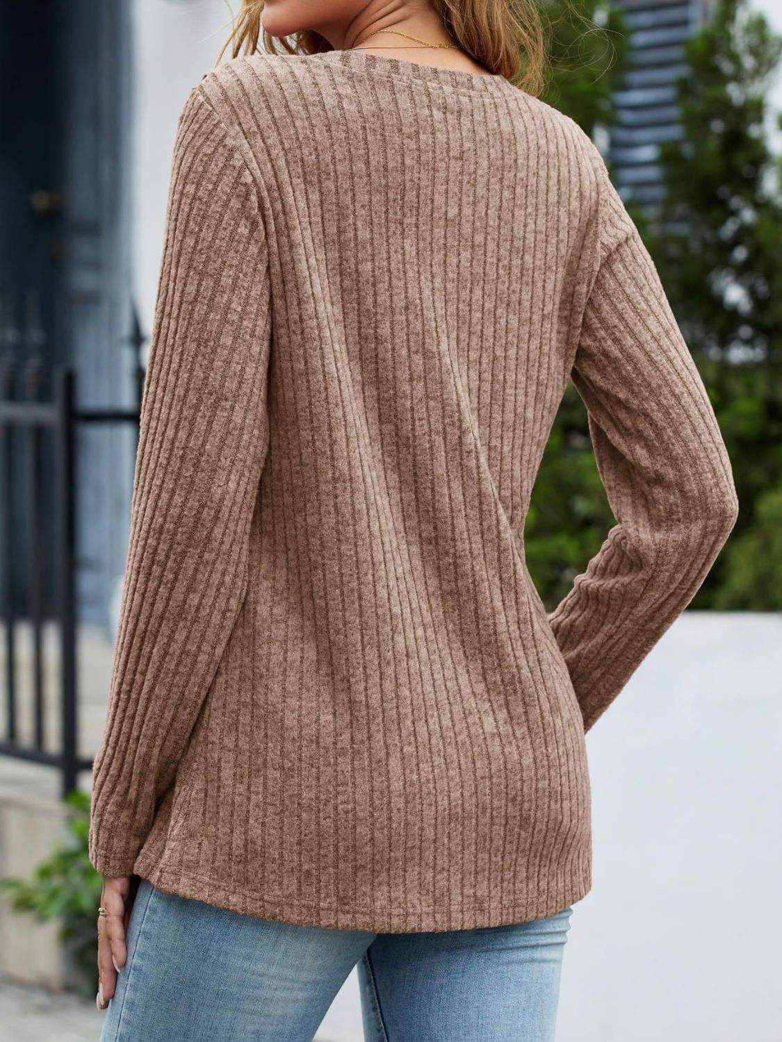 V-Neck Long Sleeve T-Shirt - Trendsi - Flyclothing LLC
