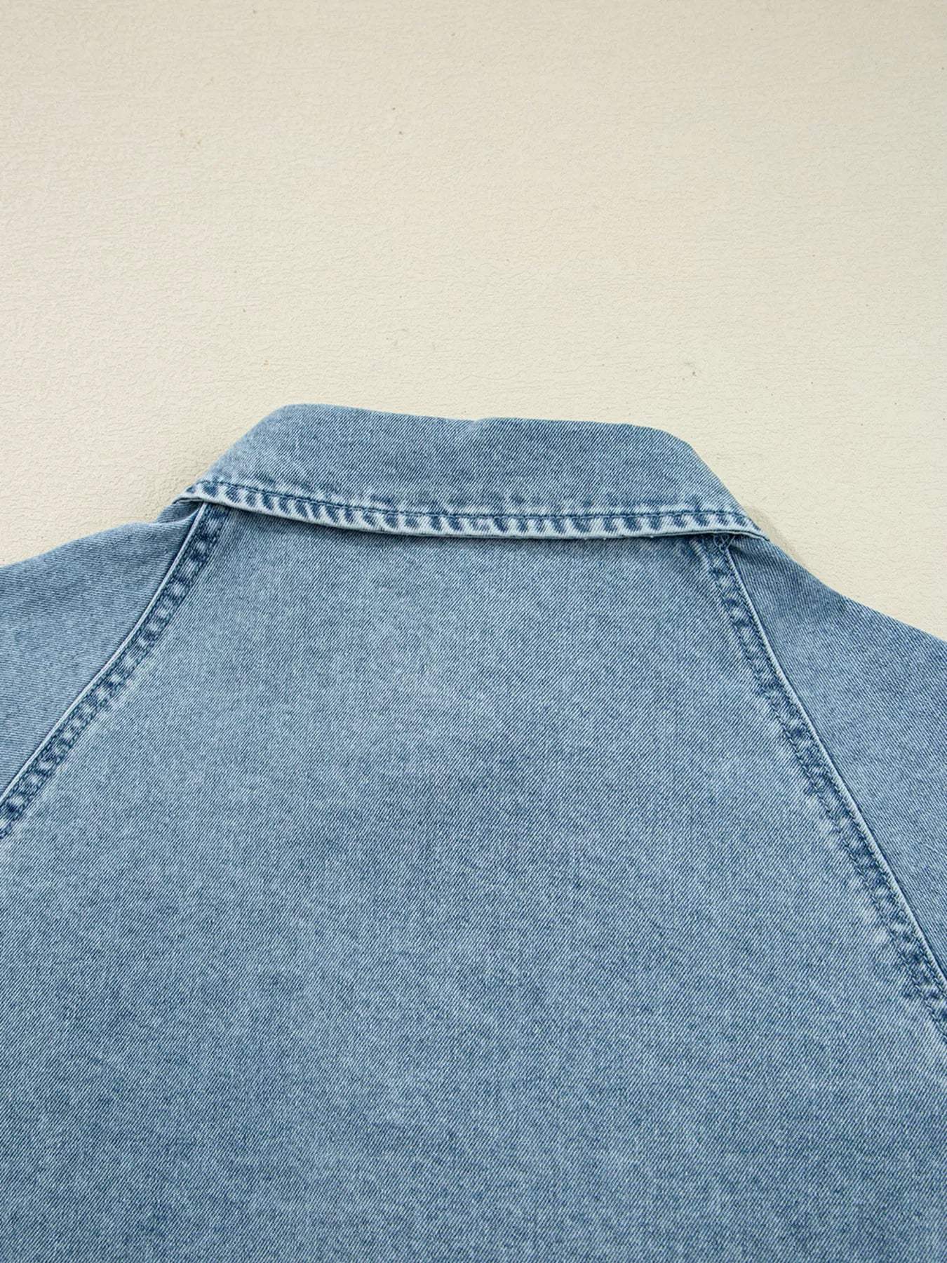 Smocked Cuffs Flared Denim Shirt Mini Dress - Trendsi - Flyclothing LLC