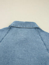 Smocked Cuffs Flared Denim Shirt Mini Dress - Trendsi - Flyclothing LLC