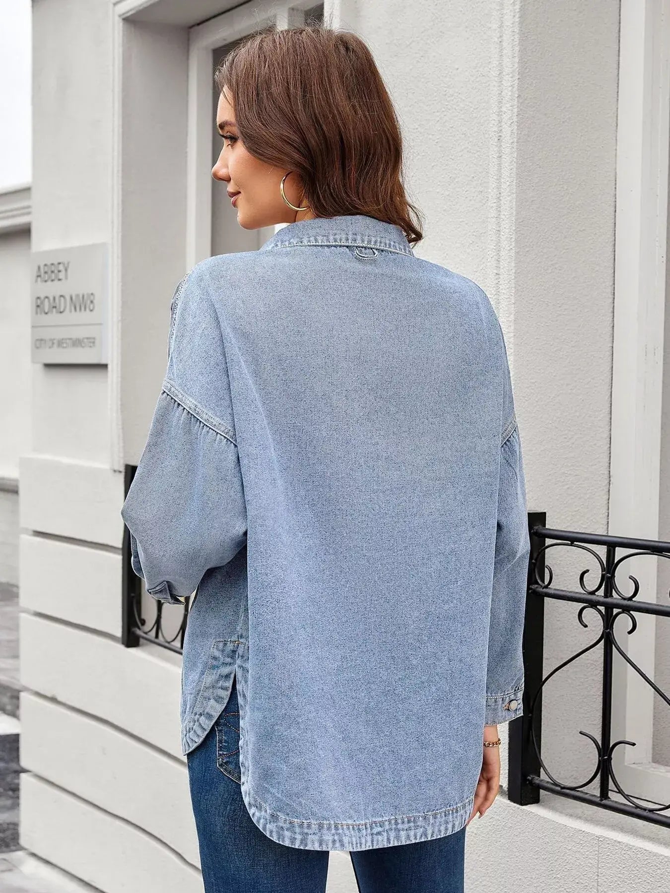Button Up Long Sleeve Denim Shirt - Trendsi - Flyclothing LLC