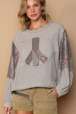 POL Long Sleeve Cut Sew Peace Emblem Top - Trendsi