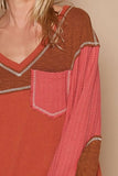 POL V-Neck Knit Panel Exposed Seam Top - Trendsi