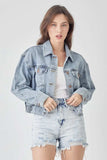 RISEN Full Size Button Down Cropped Denim Jacket - Trendsi - Flyclothing LLC